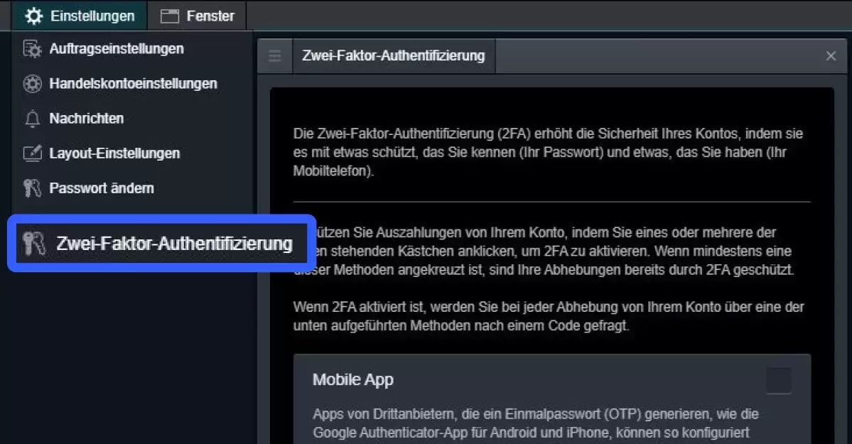 Zwei-Faktor-Authentifizierung CMC Plattform-Einstellungen Zwei-Faktor-Authentifizierung in der CMC Plattform